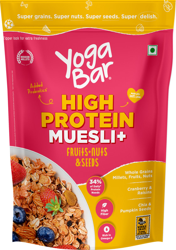 Yogabar Protein Muesli 850G, Fruits, Nuts & Seeds, Saver Pack, Wholegrain Breakfast Pouch(850 G)