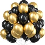 Pulgos 50Pcs For Birthday Decoration Items, Anniversary, Baby Shower, Bachelorette Decorations. Metallic Chrome Balloons For Decorations(Black & Golden)