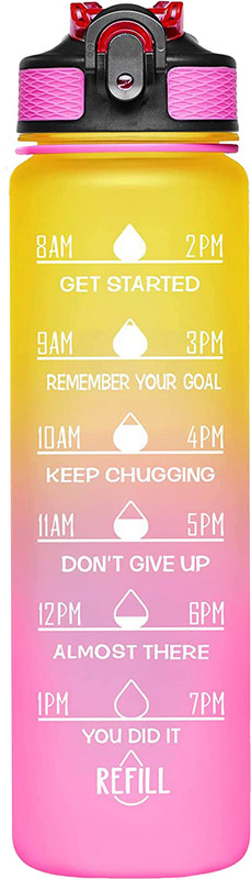 Boldfit Gym ,Sipper,Sports Water Bottles Plastics Time Mark 1000 Ml Bottle(Pack Of 1, Yellow, Pink, Plastic)