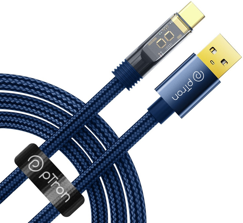 Ptron Usb Type C Cable 6 A 1 M Unbreakable Nylon Braided Pace(Compatible With Support, Super Vooc, Dash, Warp, Qc3.0|2.0 & Fast Charging, Blue, One Cable)
