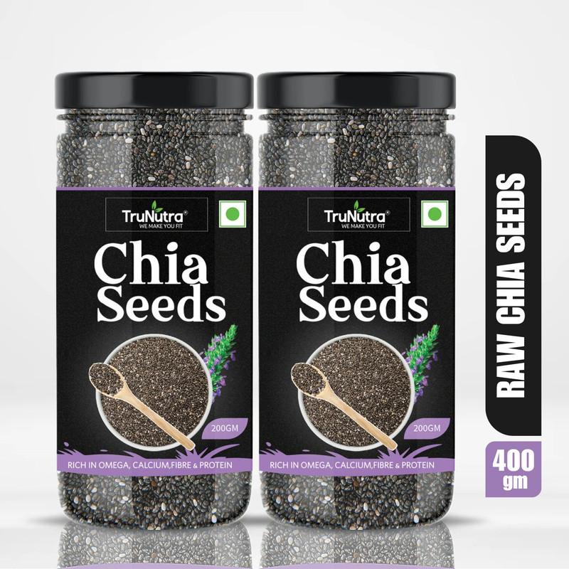 Trunutra Raw Chia Seeds Authentic Natural Health Supplements Weight Management With Zinc And Protein Chia Seeds(400 G, Pack Of 2)