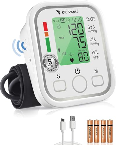 Dr Vaku® Bp Monitor Fully Automatic Blood Pressure Machine To Check Digital Glucose Level For Home Monitoring Device With Talking Function,Large Display + Cuff Kit Best Accurate Apparatus Measurement- White