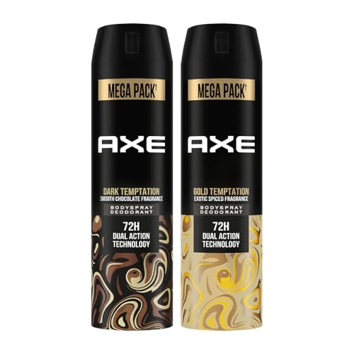 Axe Dark Temptation Men’S Deodorant + Axe Gold Temptation Long Lasting Deodorant Bodyspray For Men, With An Irresistible Scent 215Ml, Pack Of 2