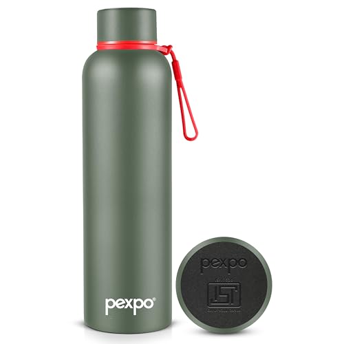 Pexpo Bravo 1000 Hot & Cold Isi Certified Flask- Military Green- Stainless Steel Water Bottle | Office| Gym| Travelling| Home| School| Adults & Kids,1000 Ml