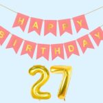 Mystic Toy Store 27Th Happy Birthday Decoration Kit Light Pink For 27 Year Old Boys Girls Men With Number Twenty-Seven Party Decorations Decor Celebration Items Item Set Combo Reusable Paper Banner