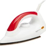 Amazon Basics 1000 Watt Dry Iron With Non-Stick Soleplate | Ergonomic | Red And White