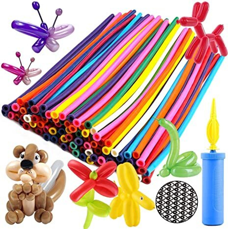 Party Midlinkerz Solid Solid Animals Kit Twisting Balloons With 1 Air Pump + 100Pcs Latex Long Balloons Balloon(Multicolor, Pack Of 100)