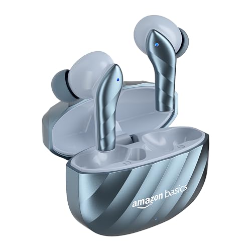 Amazon Basics Tws In-Ear Earbuds (Ab-T10) With Fast Charging Up To 50 Hours Of Playtime | Dual 10Mm Driver | Ipx4 Water-Resistance | Bluetooth 5.3 | Charging Case With Mic | Touch Control (Blue)