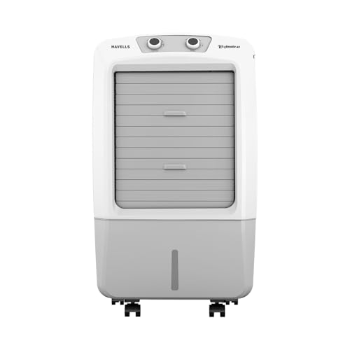 Havells Koolmate 40 L Desert Air Cooler For Home| Powerful Air-Delivery|Bacteria Shield Honeycomb Pads Technology |Large Ice Chamber| Ice Chill Drip Technology |4 N Castor Wheel (White Grey)