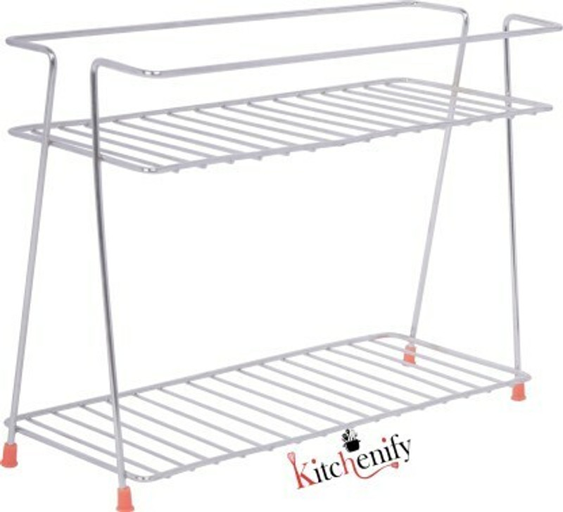 Kitchenify Spice Rack For Kitchen Dish Organising Stainless Steel Wall Shelf Stainless Steel Wall Shelf(Number Of Shelves – 2, Silver)