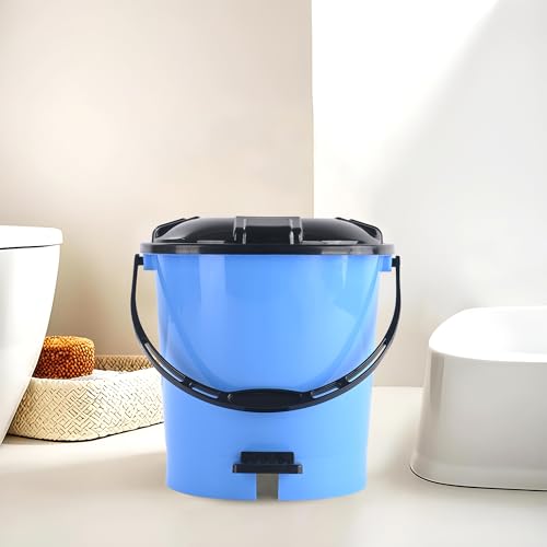 Kuber Industries 7 Ltr Plastic Dustbin For Home With Pedal, Lid & Handle | Dustbin For Kitchen, Bathroom & Office | Garbage Bin For Wet Or Dry Waste | Check Dhakkan- Blue & Black