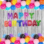 Party Midlinkerz Solid Happy Birthday Balloons Decoration Kit 66 Pcs, 1 Set Of Multicolor 13Pcs “Happy Birthday” Alphabet Foil Balloons And 50Pcs Polka Dot Balloon Set With 2Pcs Silver Curtain And 1 Pc Ribbion For Birthday Theme Decorations Items Combo With Helium Letters Foil Balloon Banner, Latex