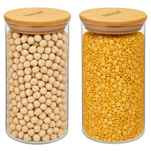 Homepuff Glass Canisters Set Of 2 X 750Ml| High Borosilicate Glass Food Grade Jar Storage Containers With Bamboo Lids, Airtight Leak-Proof, Bpa-Free, Wide Mouth, For Pantry Coffee Sugar Spices