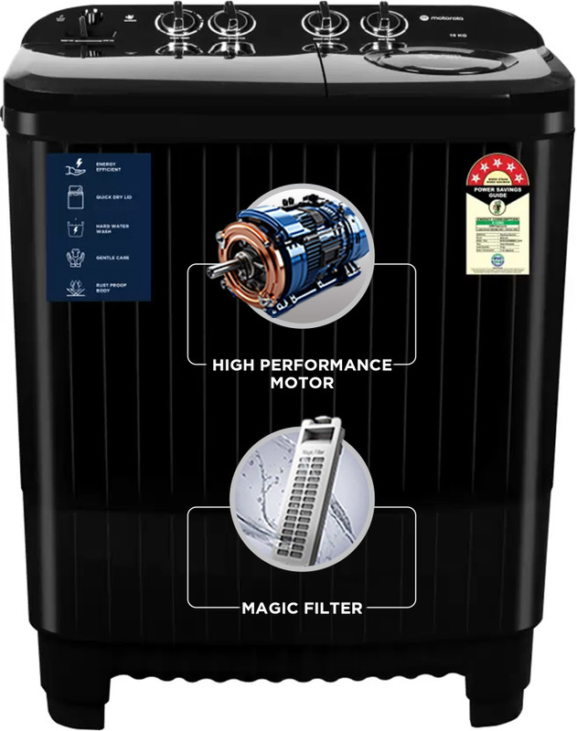 Motorola 10 Kg 5 Star Rating Midnight Series Semi Automatic Top Load Washing Machine Black(Mtsa1005Nnndb)
