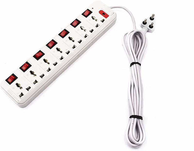 Skeisy Extension Board, 7+7 Universal Sockets Strip, Led Indicator & 2.5 Meter 6 Amp 7 Socket Extension Boards(White, 3.6 M)