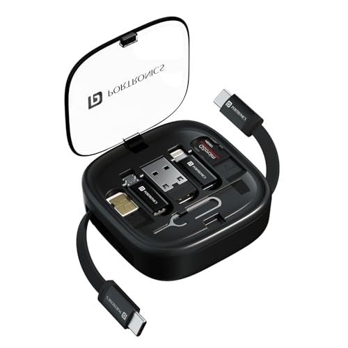Portronics Snapcase 2 60W Multifunctional Fast Charging Data Cable Kit With Retractable Cable, Conversion Set Usb A & Type C To Male Micro/Lightning,Sim Storage,Sim Eject Pin