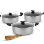 Lifelong Biryani Pot With Glass Lid | Set Of 3 | Biryani Pot, Induction Base Casserole Set | Non-Stick & Non-Toxic | Biryani Pulao Serving Pot (Llbypot01N, Grey)
