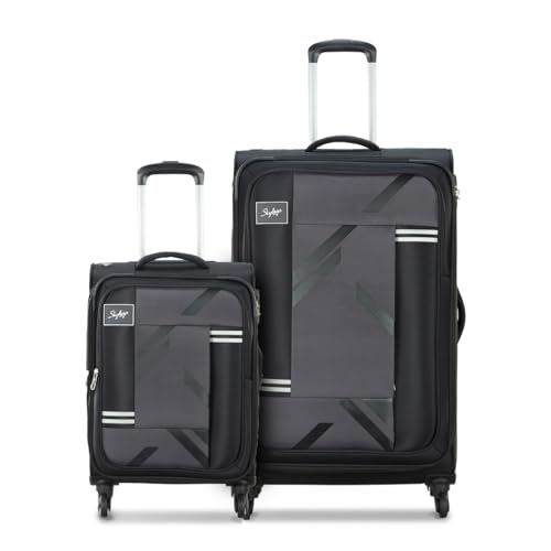 Skybags Polyester Zen Set Of 2 (58 Cm+70 Cm) Check-In Trolley Bag |Soft-Sided Luggage For Travel |5-Year International Warranty (Black,4 Spinner)