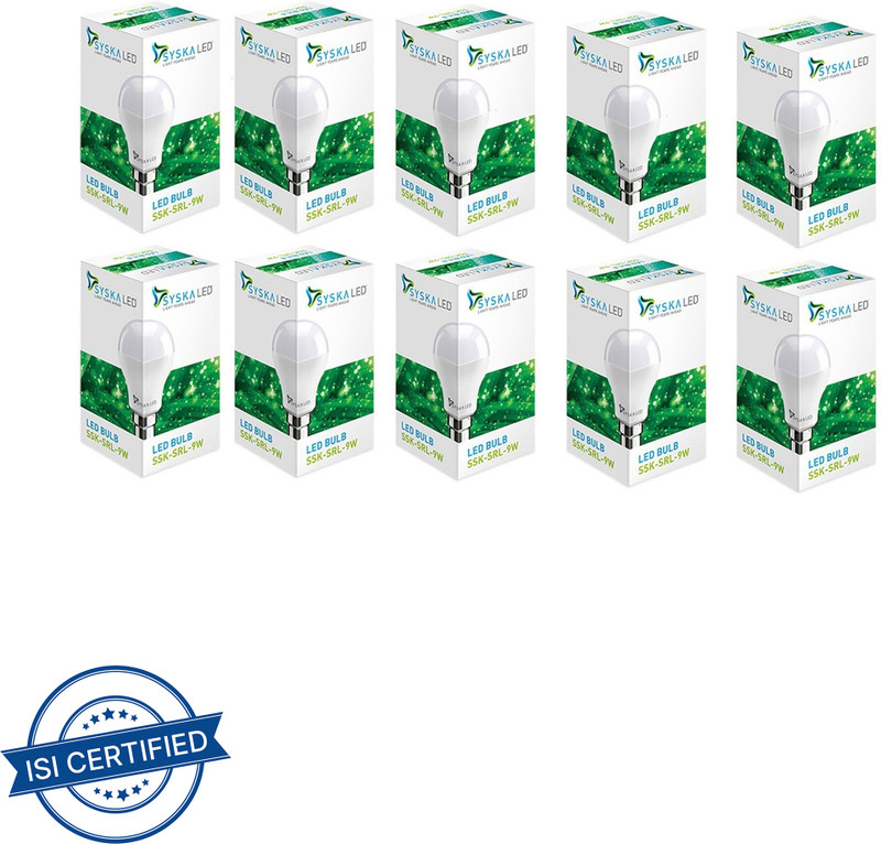 Syska 9 W Basic Standard B22 Led Bulb(White, Pack Of 10)