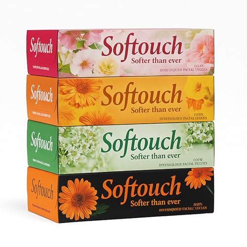 Softouch 2 Ply Facial Tissue Box | Car Tissue – Pack Of 4 (100 Pulls Per Box, 800 Sheets)