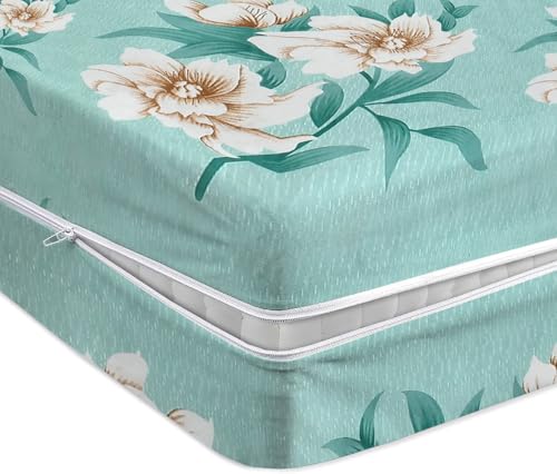 Bsb Home Premium Cotton Printed Mattress Cover/Protector With Zipper Chain|Provides All Around Protection With 360° Encasing |Single Size Bed – 72X36+6 Inches (6 X 3 Feet Mattress) – Light Green