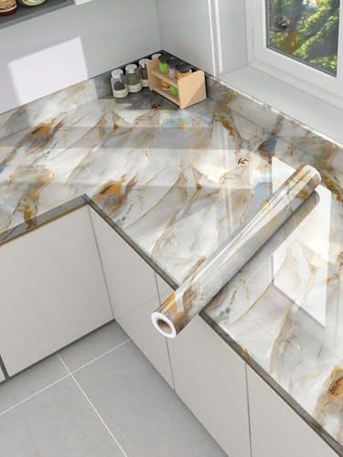 Popaxy Marble Wallpaper Vinyl Roll – Peel & Stick Diy Wall Sticker For Kitchen Countertop, Cabinets, Furniture – Waterproof, Oil-Proof Self Adhesive Vinyl For Home Décor(60X200Cm) (New Rose Gold)