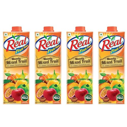 Dabur Real Masala Mixed Fruit Juice – 1L (Pack Of 4) | No Added Preservatives, No Artificial Colours & Artificial Flavours | Goodness Of Best Fruits With Chatpata Masala, Daily Dose Of Fruit Nutrition