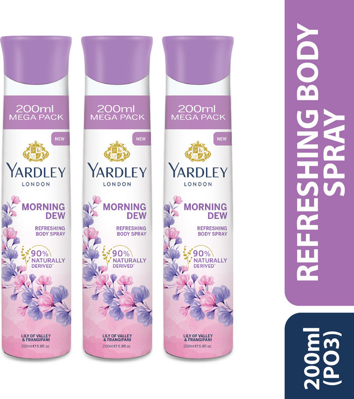 Yardley London Morning Dew Refreshing Body Spray 200Ml Deodorant Spray  –  For Women(600 Ml, Pack Of 3)