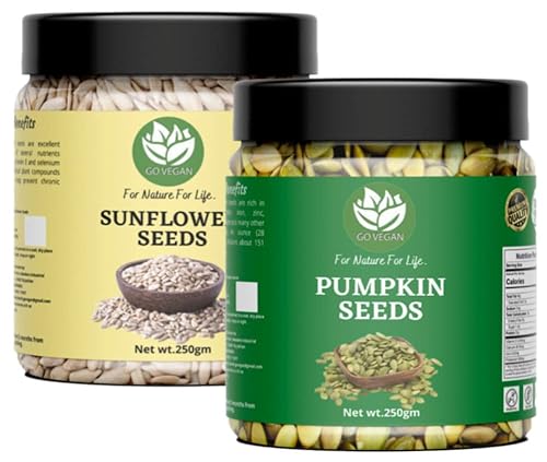 Go Vegan Raw Pumpkin, Sunflower Seeds For Eating Protein And Fibre Rich Food Pack Of 2-250G (Jar Pack)