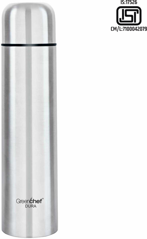 Greenchef Vacuum Insulated Ss Flask – 1000Ml – Dura 1000 Ml Flask(Pack Of 1, Steel/Chrome, Steel)
