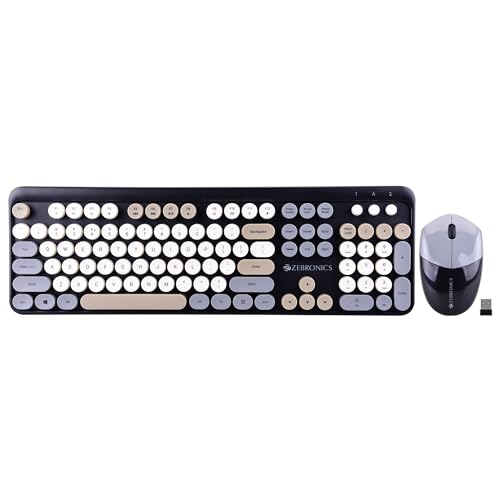 Zebronics Newly Launched Companion 301 2.4Ghz Wireless Keyboard & Mouse Combo With Uv Printed, Retro Style Keys, 104 + 12 Integrated Multimedia Keys, 1600 Dpi, High Precision (Black + Grey)