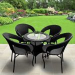 Corazzin Garden Patio Seating Chair And Table Set Outdoor Balcony Garden Coffee Table Set Furniture With 1 Table And 4 Chairs Set (Black), Rattan, 22 Inch, 24 Inch, Inch