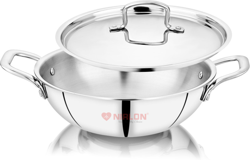 Nirlon Smart Triply Stainless Steel Deep Kadai With Stainless Steel Lid 20Cm Kadhai 20 Cm Diameter With Lid 1.5 L Capacity(Triply, Non-Stick, Induction Bottom)