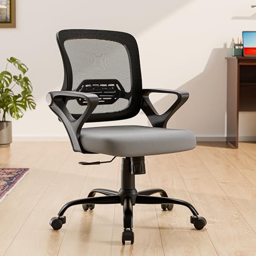 Green Soul Pebble Office Chair, Mid Back Mesh Ergonomic Home Office Desk Chair With Comfortable & Spacious Seat, Tilt Lock Mechanism & Heavy Duty Metal Base (Grey)