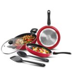 Bergner Sherry Plus Non-Stick 6 Pcs Cookware Set, Combo Set With Detachable Handle, 24Cm (2.5 L) Kadai With Glass Lid, 24Cm (1.6 L) Frying Pan, 25Cm Dosa Tawa And 2 Nylon Spatulas (Induction Bottom)