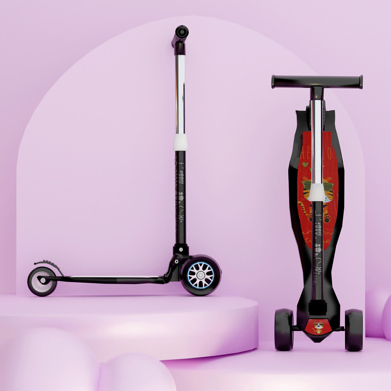 Little Olive Tikes Adjustable Scooter With Wide Brakes For Kids, Lightweight, Foldable(Black)