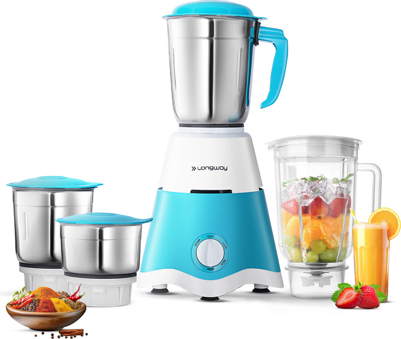 Longway Super Dlx 750 W Juicer Mixer Grinder(Super | 4 Jars | White, Blue)