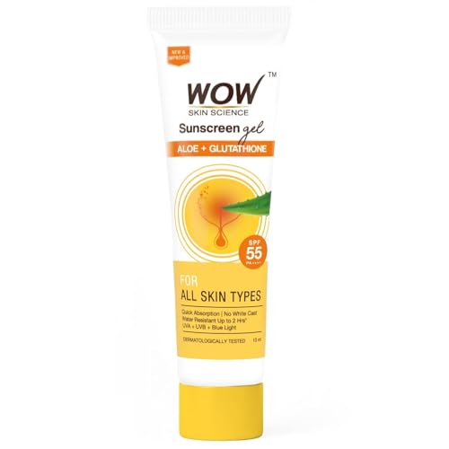 Wow Skin Science Sunscreen Gel For All Skin Types | Spf 55 Pa++++ | With Glutathione & Aloe Vera Extract | Lightweight | Quick Absorbing | No White Cast | Uva & Uvb Protection | 10 Ml