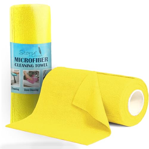 Story@Home Microfiber Cleaning Cloths, 360 Gsm Highly Absorbent, Lint And Streak Free, Multi -Purpose Wash Cloth For Kitchen, Car, Window, Stainless Steel | (25 X 25 Cm, Yellow) Set Of 50 Pcs, 1 Roll