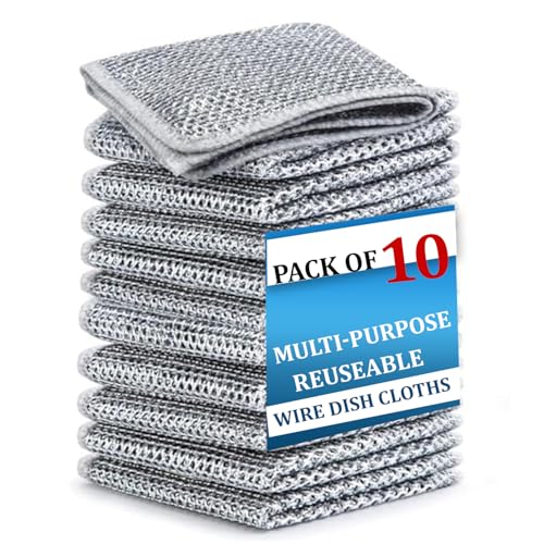 Daluci 10 Pcs Non-Scratch Steel Wire Dishwashing Cloth | Heavy-Duty Scrubber For Utensils & Kitchen Cleaning | Reusable & Durable Cleaning Cloth For Dishes, Sink & Countertops (Pack Of 10)