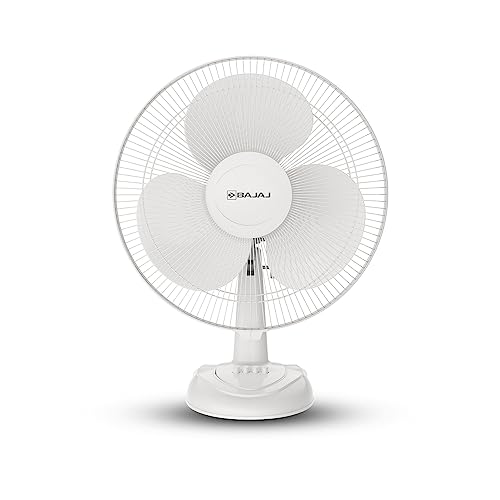 Bajaj Frore Neo Table Fan 400 Mm | Table Fans For Home & Office | Aerodynamically Balanced Blades | 100% Copper Motor | High Air Delivery | 3-Speed Control | 2-Yrs Warranty 【White】