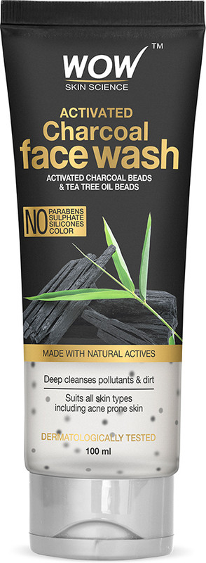 Wow Skin Science Activated Charcoal -With Activated Charcoal Beads-No Sulphates & Parabens Face Wash(100 Ml)