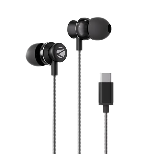 Zebronics Buds C10 In Ear Type-C Wired Headphones With In-Line Mic, Metallic Design, Volume Control, 1.2M Cable, 10Mm Driver, (Black)