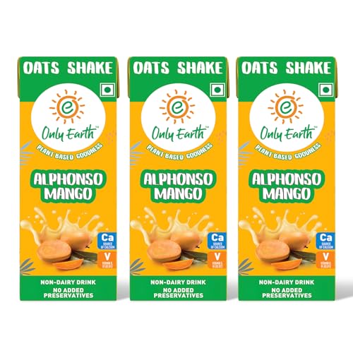 Only Earth Oats Shake | Alphonso Mango | Plant-Based | Lactose-Free | No Added Preservatives| Cholesterol-Free | Guilt-Free | With Calcium, Vitamin D, B1, B2 & B12 200 Ml (Pack 3)