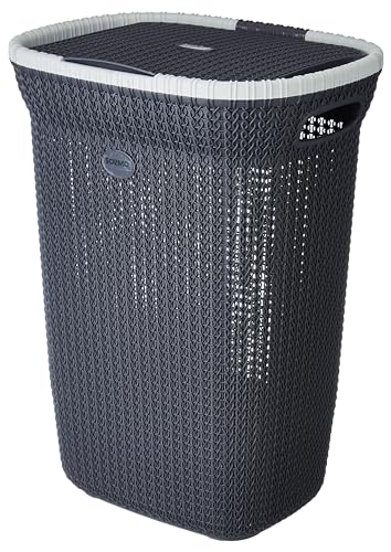 Amazon Brand – Solimo Knit Laundry Basket – Big – 55 Litres – 44 Cm X 35 Cm X 61 Cm | Dark Grey – Plastic