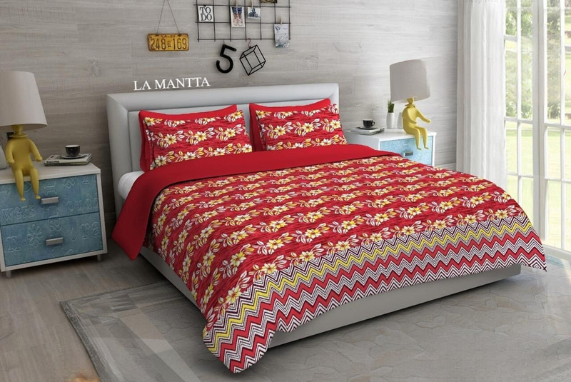 La Mantta 160 Tc Microfiber Double Floral Flat Bedsheet(Pack Of 1, Multicolor)