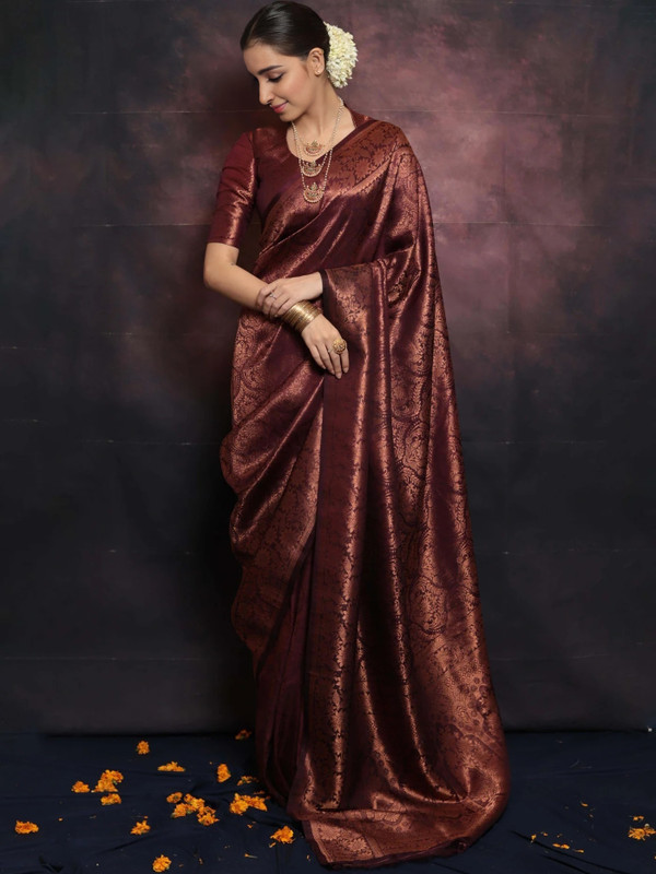 Sweny Woven Kanjivaram Cotton Silk Saree(Maroon)