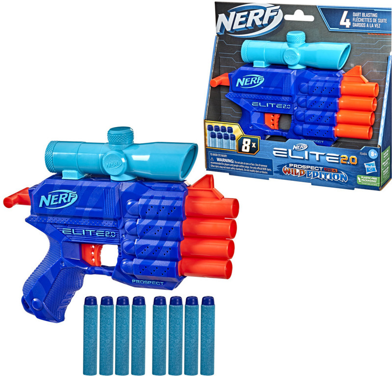 Nerf Elite 2.0 Prospect Qs-4 Toy Blaster,4-Dart Blasting,Targeting Scope,Incl.8 Darts Guns & Darts(Multicolor)