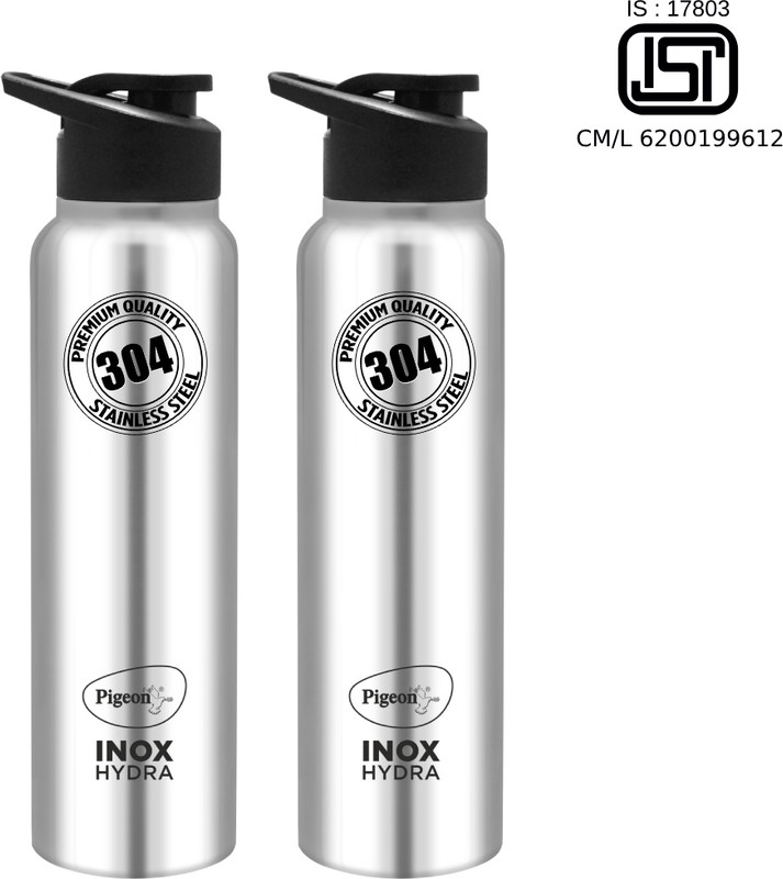 Pigeon Inox Hydra 900 Ml Bottle(Pack Of 2, Black, Steel/Chrome, Steel)