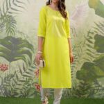 Ketch Women Printed Straight Kurta(Yellow)